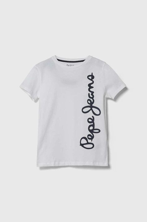 Pepe Jeans tricou de bumbac pentru copii WALDO culoarea alb, cu imprimeu