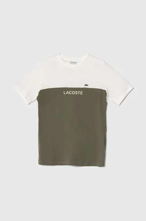 Детская хлопковая футболка Lacoste цвет зелёный узорный