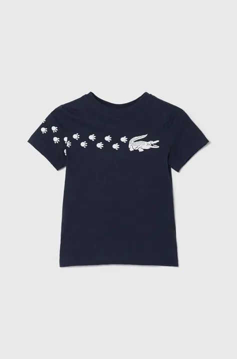 Detské bavlnené tričko Lacoste tmavomodrá farba, s potlačou