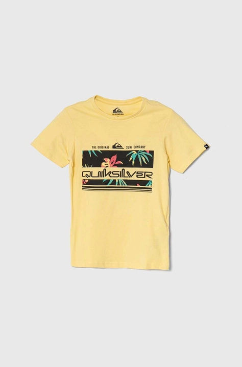 Quiksilver tricou de bumbac pentru copii TROPICALRAINYTH culoarea galben, cu imprimeu