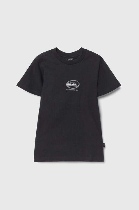 Детска памучна тениска Quiksilver CHROME LOGO в черно с принт