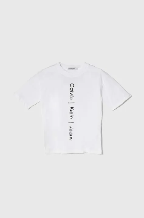 Detské bavlnené tričko Calvin Klein Jeans biela farba, s potlačou