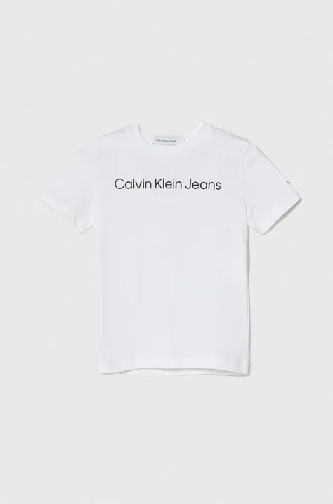 Calvin Klein Jeans tricou de bumbac pentru copii culoarea alb, cu imprimeu