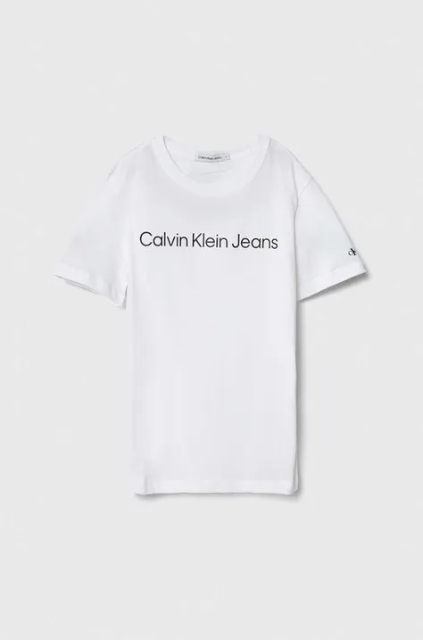 Детская хлопковая футболка Calvin Klein Jeans цвет белый с принтом