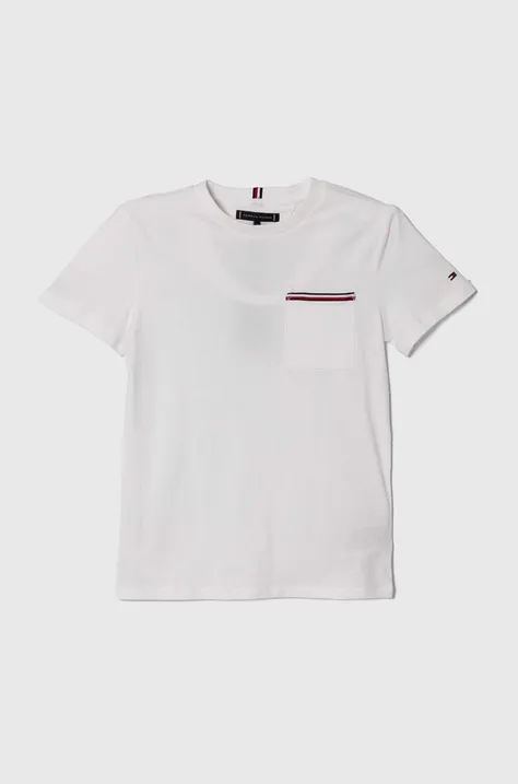 Detské bavlnené tričko Tommy Hilfiger biela farba, jednofarebný