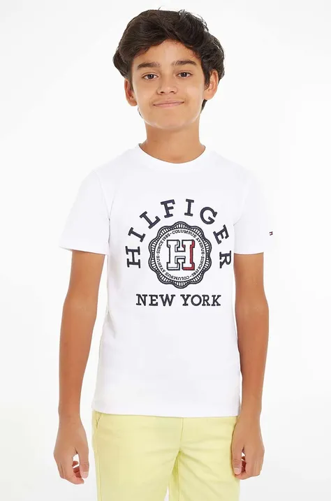 Detské bavlnené tričko Tommy Hilfiger biela farba, s potlačou