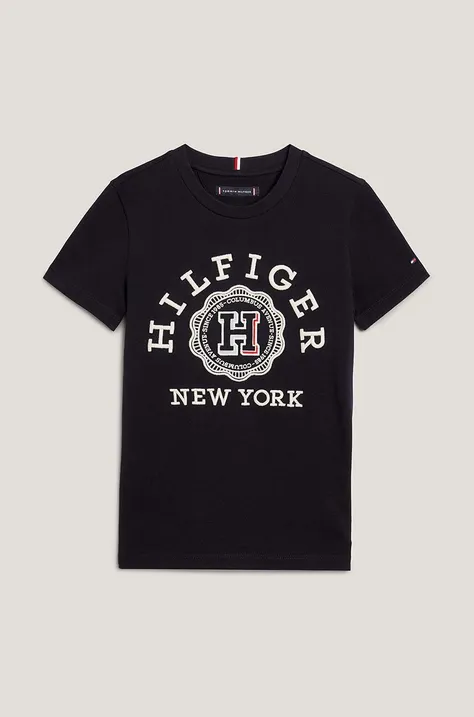 Tommy Hilfiger t-shirt bawełniany dziecięcy kolor czarny z nadrukiem