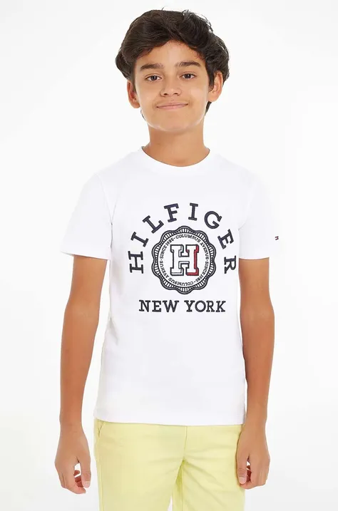 Tommy Hilfiger t-shirt bawełniany dziecięcy kolor biały z nadrukiem