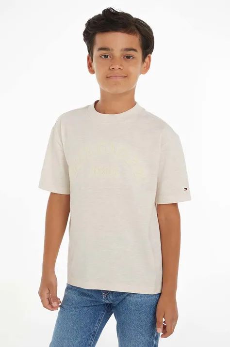Detské bavlnené tričko Tommy Hilfiger béžová farba, s potlačou
