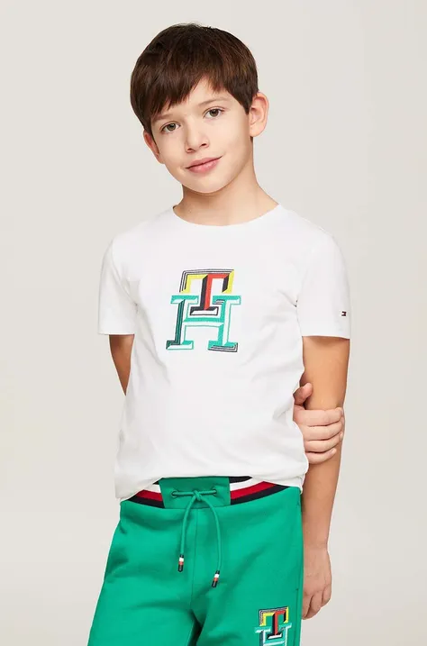 Детская хлопковая футболка Tommy Hilfiger цвет белый с принтом