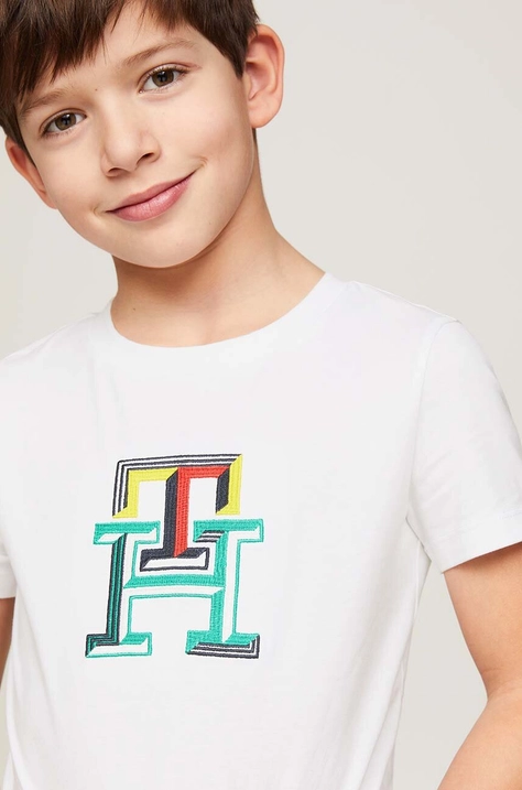 Tommy Hilfiger t-shirt bawełniany dziecięcy kolor biały z nadrukiem