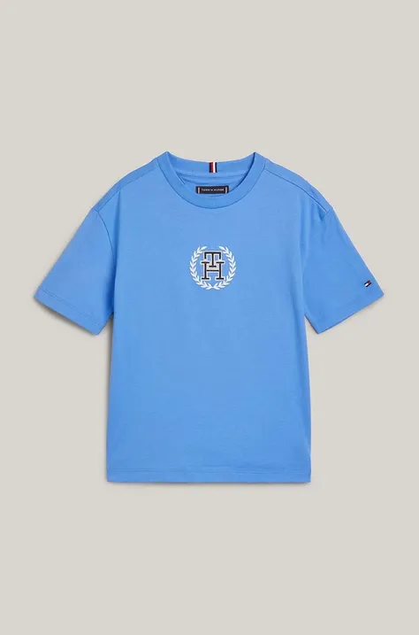 Детска памучна тениска Tommy Hilfiger в синьо с принт
