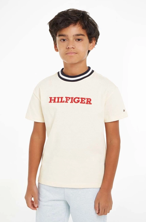 Tommy Hilfiger tricou copii culoarea bej, cu imprimeu