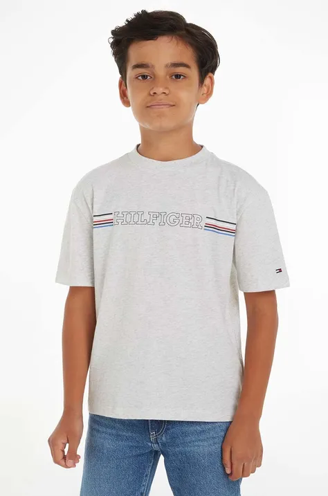 Παιδικό βαμβακερό μπλουζάκι Tommy Hilfiger χρώμα: γκρι