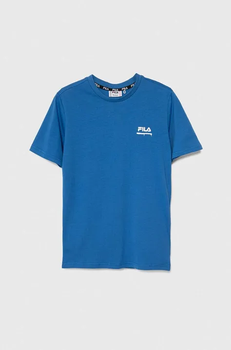 Детска памучна тениска Fila LEGAU в синьо с принт