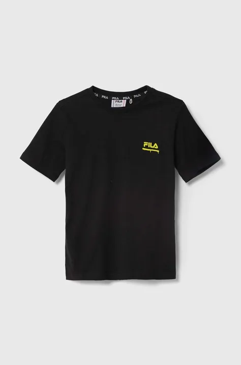 Дитяча бавовняна футболка Fila LEGAU колір чорний з принтом