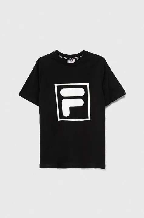 Παιδικό βαμβακερό μπλουζάκι Fila LEIENKAUL χρώμα: μαύρο