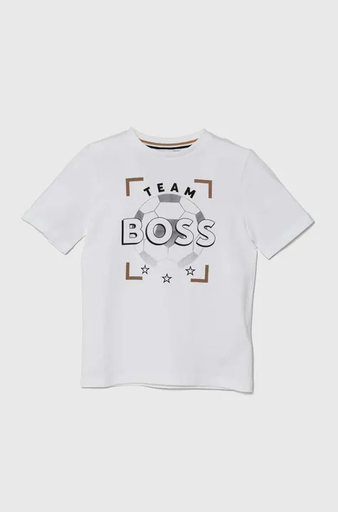 BOSS t-shirt bawełniany dziecięcy kolor biały z nadrukiem J50729