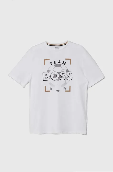 Детская хлопковая футболка BOSS цвет белый с принтом J50729
