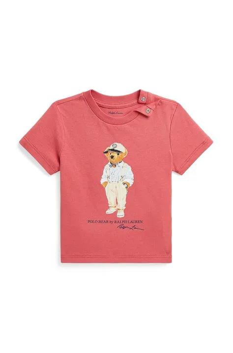 Pamučna majica kratkih rukava za bebe Polo Ralph Lauren boja: crvena, s tiskom, 320853828032