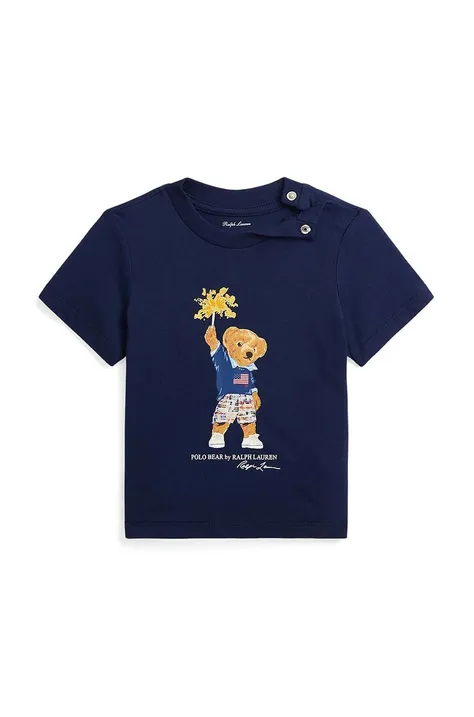 Polo Ralph Lauren tricou din bumbac pentru bebelusi culoarea albastru marin, cu imprimeu, 320853828033