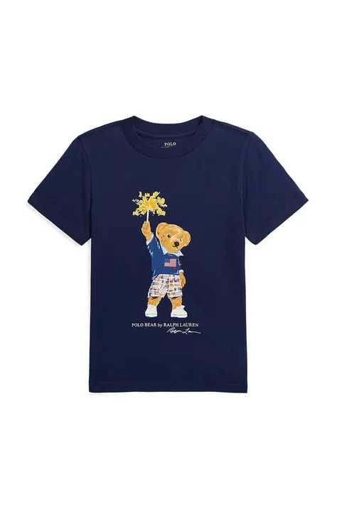 Polo Ralph Lauren tricou de bumbac pentru copii culoarea albastru marin, cu imprimeu, 322853828033