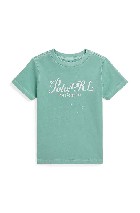 Детска памучна тениска Polo Ralph Lauren в зелено с принт 322941991001
