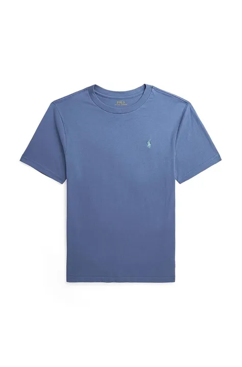 Детска памучна тениска Polo Ralph Lauren в тъмносиньо с изчистен дизайн 323832904154