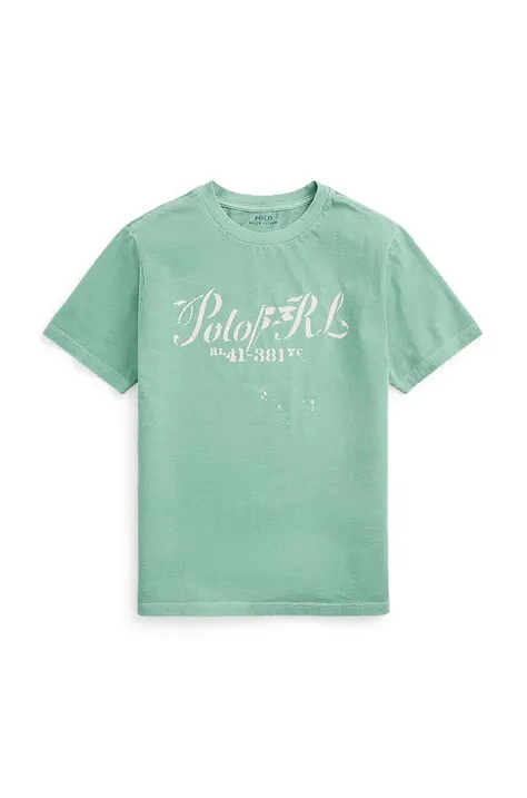 Детска памучна тениска Polo Ralph Lauren в зелено с принт 323941991001