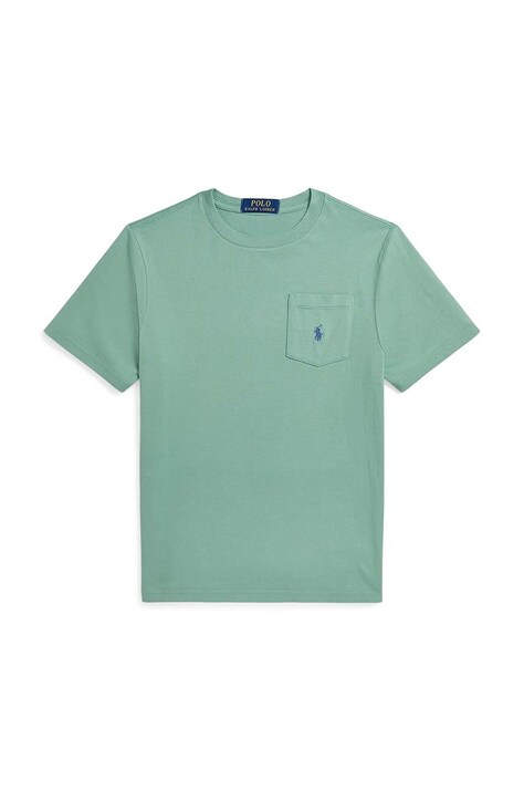 Детская хлопковая футболка Polo Ralph Lauren цвет зелёный однотонная 323942066005