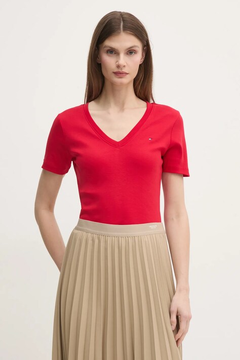 Tommy Hilfiger tricou din bumbac femei, culoarea rosu, WW0WW40584