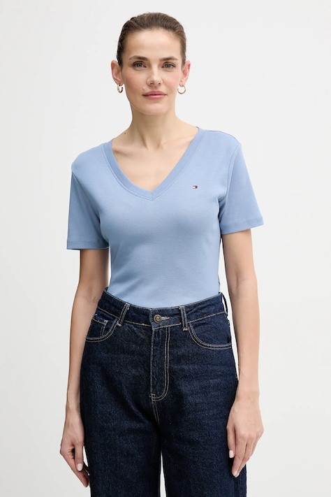 Bavlněné tričko Tommy Hilfiger dámské, tmavomodrá barva, WW0WW40584