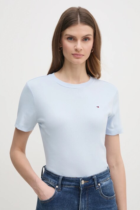 Tommy Hilfiger tricou din bumbac femei, culoarea alb, WW0WW40587