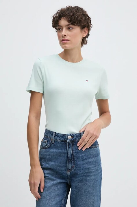 Tommy Hilfiger tricou din bumbac femei, culoarea verde, WW0WW40587