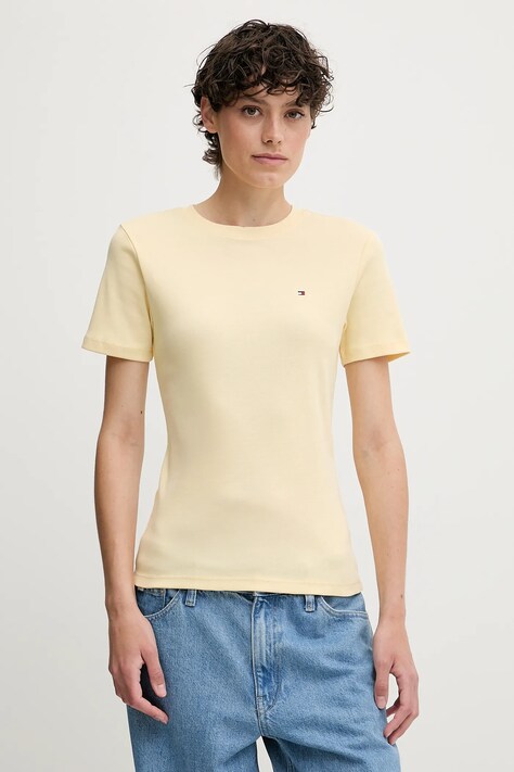 Tommy Hilfiger tricou din bumbac femei, culoarea alb, WW0WW40587