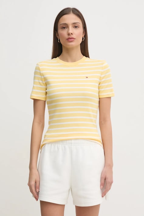 Bavlnené tričko Tommy Hilfiger dámske, biela farba, WW0WW40587
