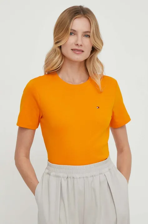 Bavlnené tričko Tommy Hilfiger dámsky,oranžová farba,WW0WW40587