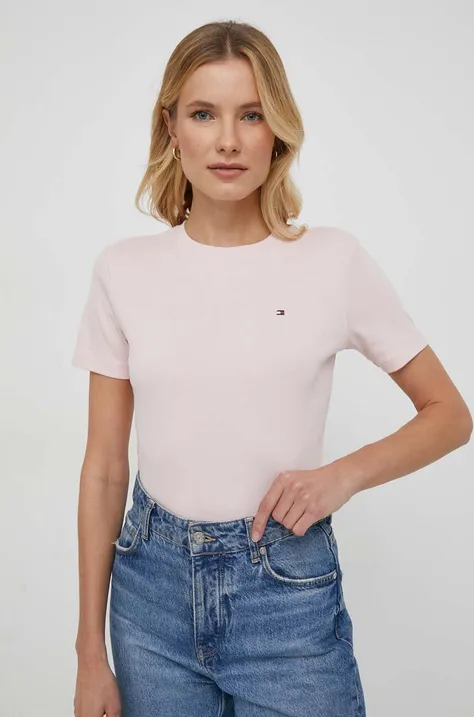 Βαμβακερό μπλουζάκι Tommy Hilfiger γυναικεία, χρώμα: ροζ