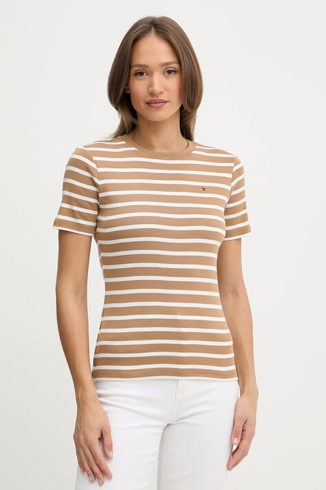 Bavlněné tričko Tommy Hilfiger dámské, bílá barva, WW0WW40587