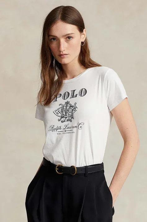 Bavlnené tričko Polo Ralph Lauren dámsky, biela farba, 211916111