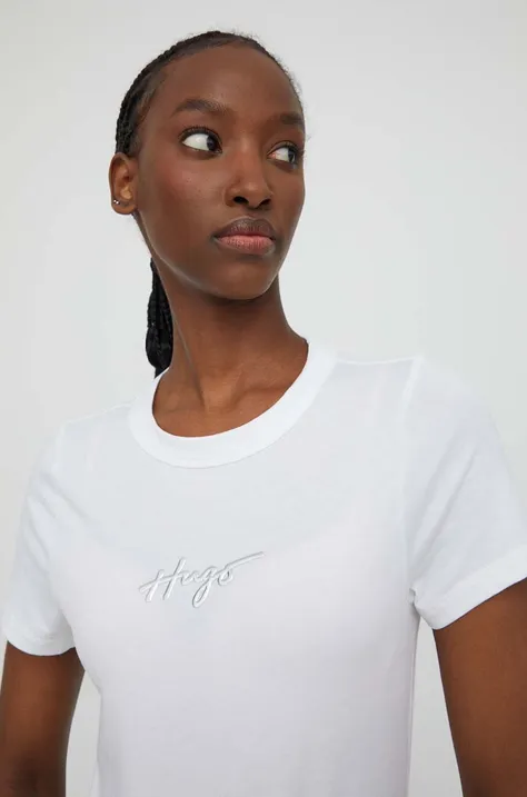 HUGO t-shirt bawełniany damski kolor biały 50508289
