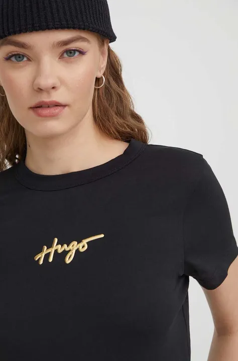 Bavlnené tričko HUGO dámsky, čierna farba, 50508289