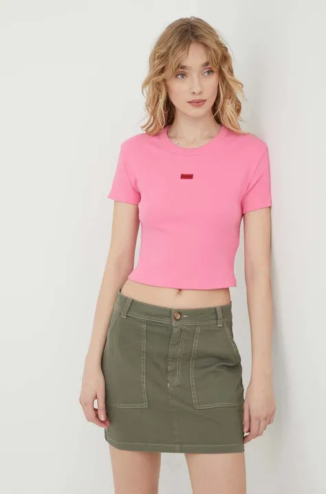 Kratka majica HUGO ženski, roza barva