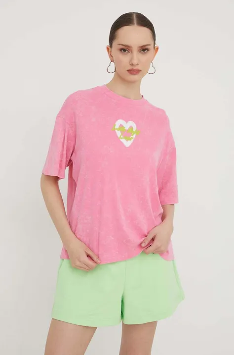Хлопковая футболка HUGO женский цвет розовый