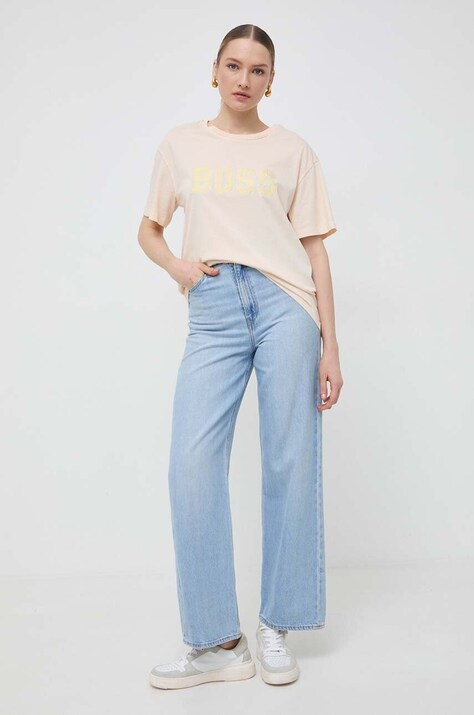 BOSS Orange tricou din bumbac femei, culoarea bej 50506970