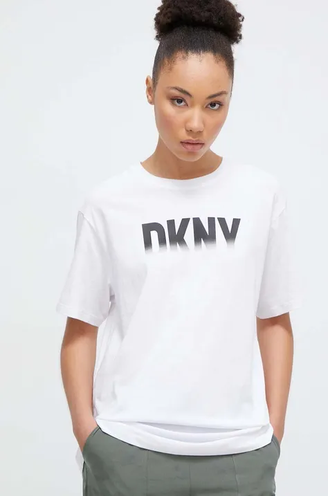 Βαμβακερό μπλουζάκι DKNY γυναικεία, χρώμα: άσπρο