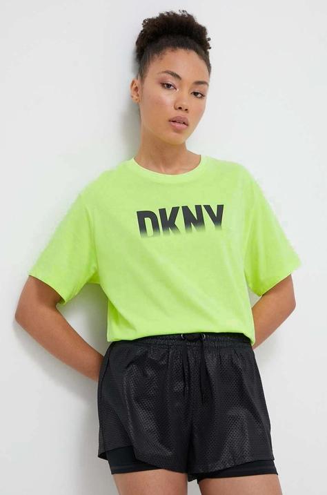 Βαμβακερό μπλουζάκι Dkny γυναικεία, χρώμα: πράσινο