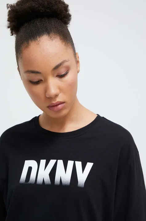 Βαμβακερό μπλουζάκι DKNY γυναικεία, χρώμα: μαύρο
