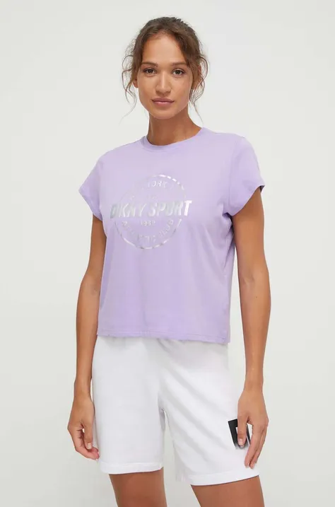 Βαμβακερό μπλουζάκι Dkny γυναικεία, χρώμα: μοβ