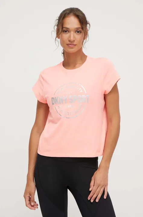 Βαμβακερό μπλουζάκι Dkny γυναικεία, χρώμα: ροζ